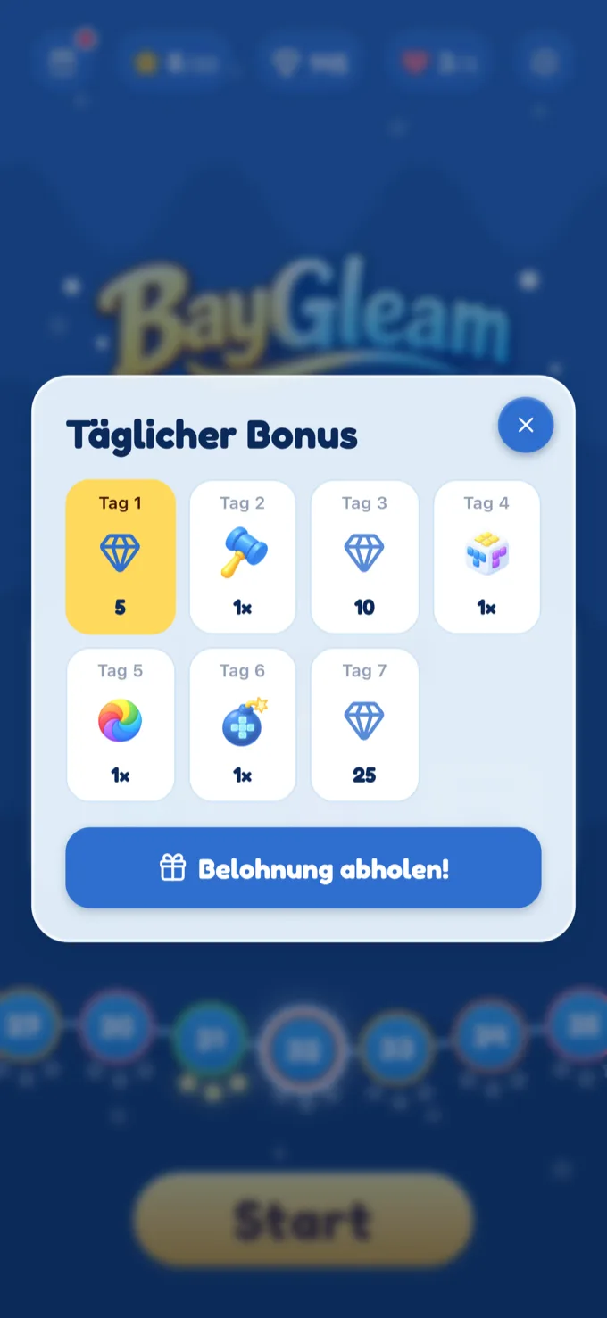 Täglicher Bonus mit sieben Tagesbelohnungen.